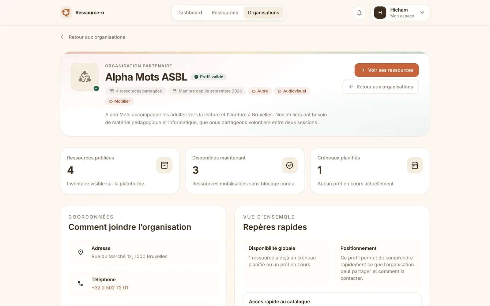 Page publique d'une association partenaire