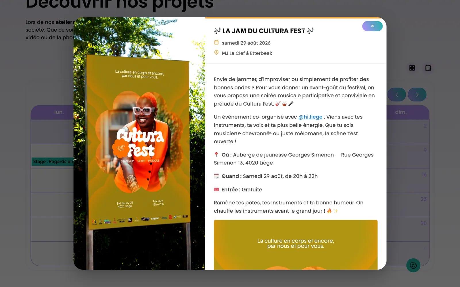 Fiche de l'événement La Jam du Cultura Fest ouverte depuis le calendrier calend-o