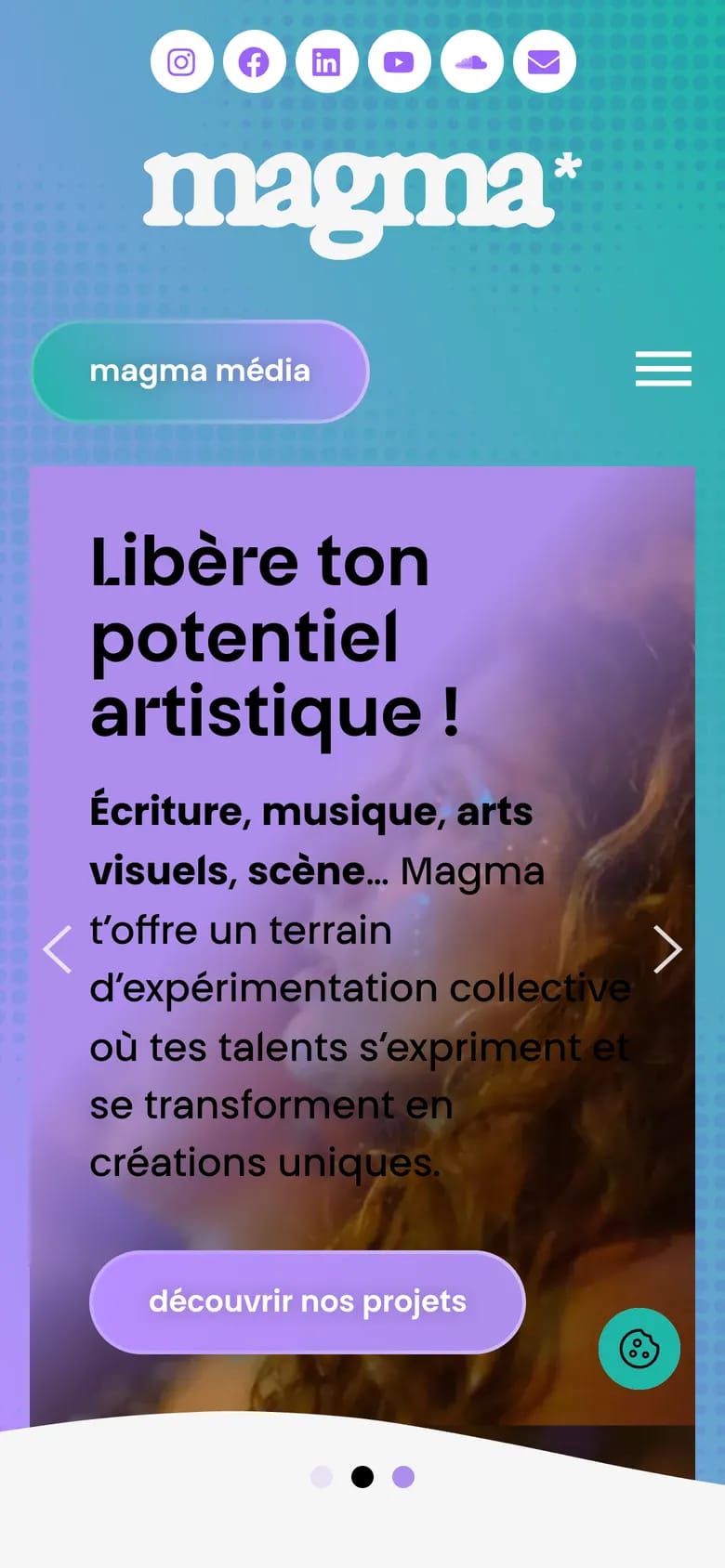 Page d'accueil de Magma sur mobile
