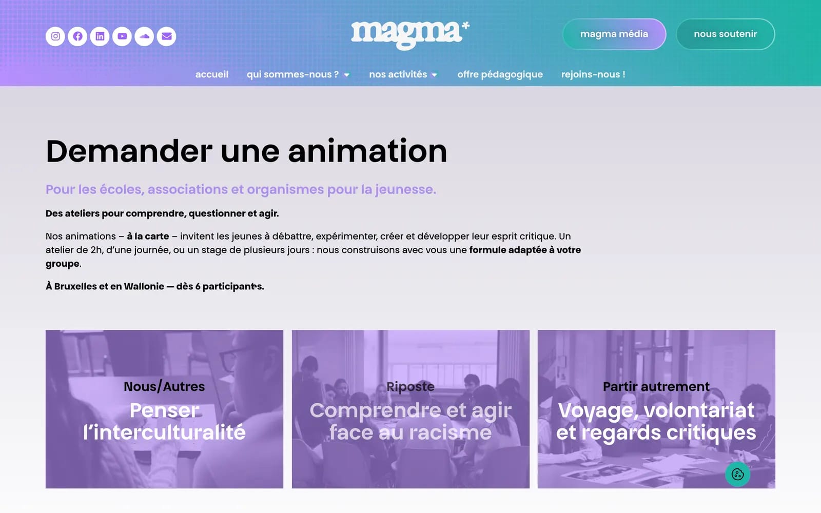 Page Offre pédagogique de magma-asbl.be en thème clair